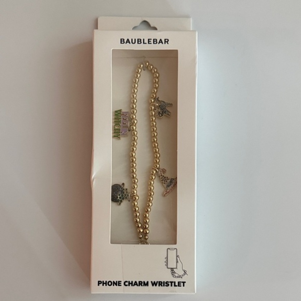 BaubleBar nwt witch Halloween Gold Beaded Phone Charm Wristlet Cat Cauldron